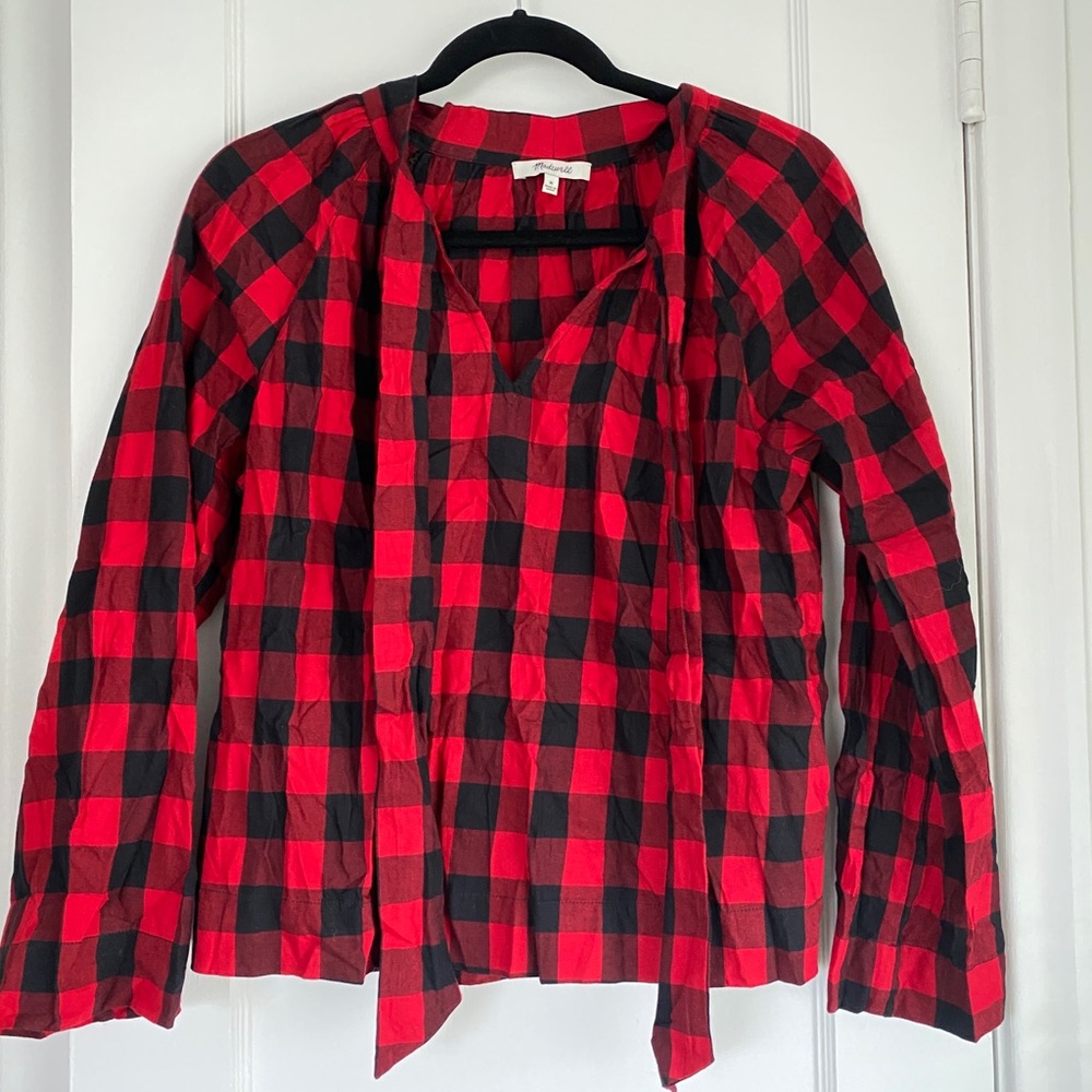 Madewell red&black LS Buffalo check w/ necktie.